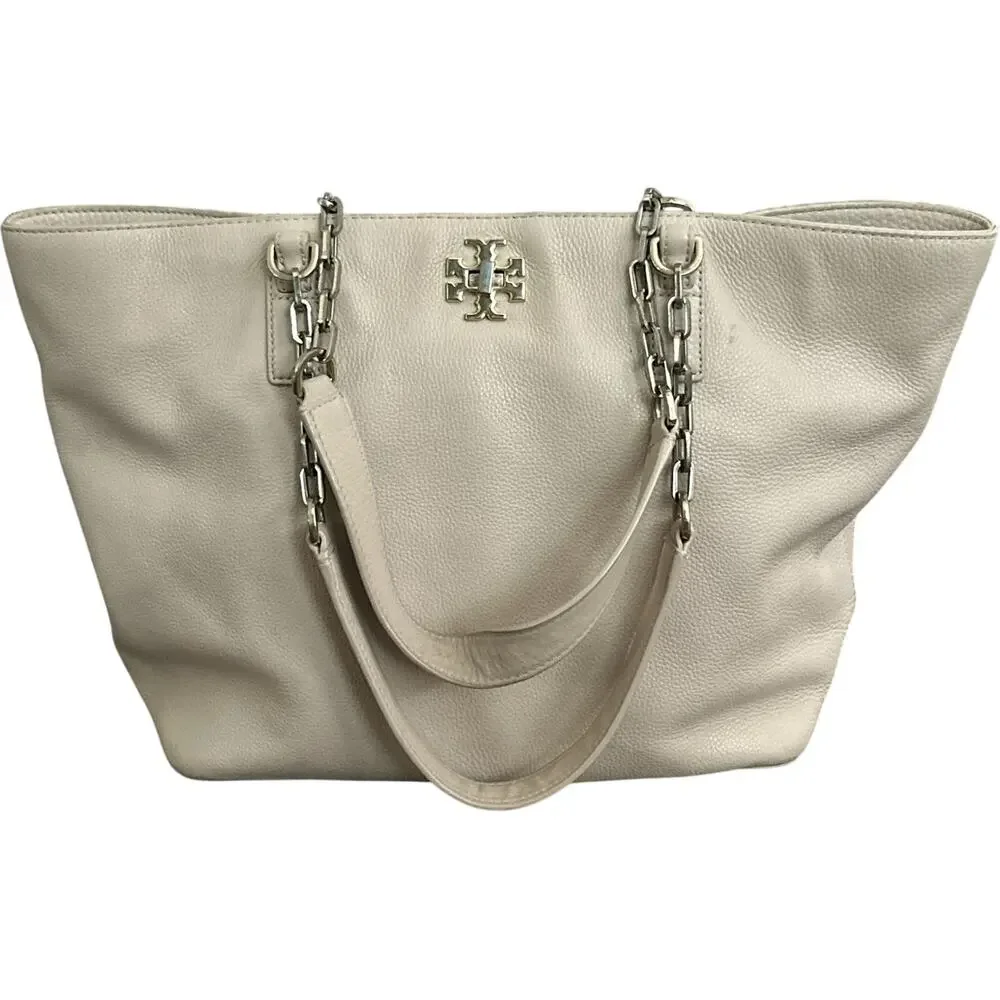Tory Burch Britten Pebbled Leather Tote Bag Gold Chain Shoulder Bag Petal Pink